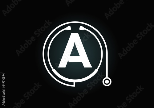 Initial A monogram alphabet with doctor stethoscope. Vector stethoscope logo or icon. Logo for medical and pharmaceutical business and company identity