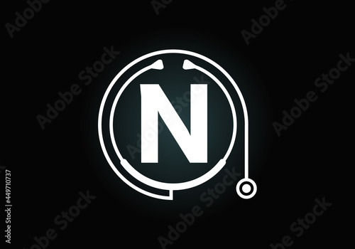Initial N monogram alphabet with doctor stethoscope. Vector stethoscope logo or icon. Logo for medical and pharmaceutical business and company identity