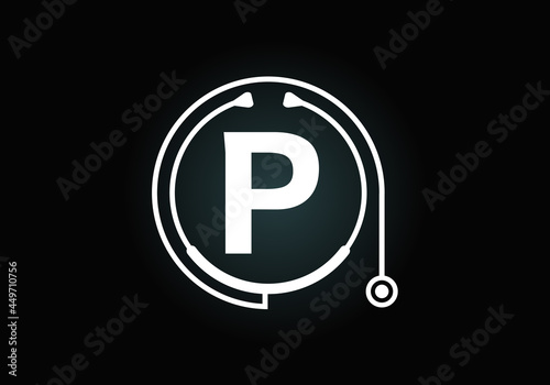 Initial P monogram alphabet with doctor stethoscope. Vector stethoscope logo or icon. Logo for medical and pharmaceutical business and company identity