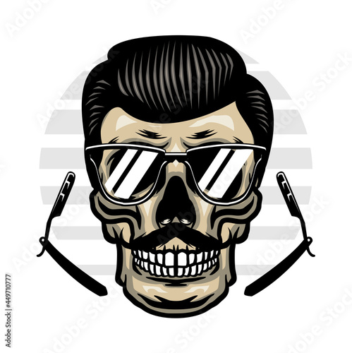 Mustached barber skull with stylish hairstyle