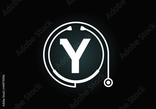 Initial Y monogram alphabet with doctor stethoscope. Vector stethoscope logo or icon. Logo for medical and pharmaceutical business and company identity