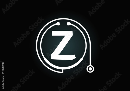 Initial Z monogram alphabet with doctor stethoscope. Vector stethoscope logo or icon. Logo for medical and pharmaceutical business and company identity