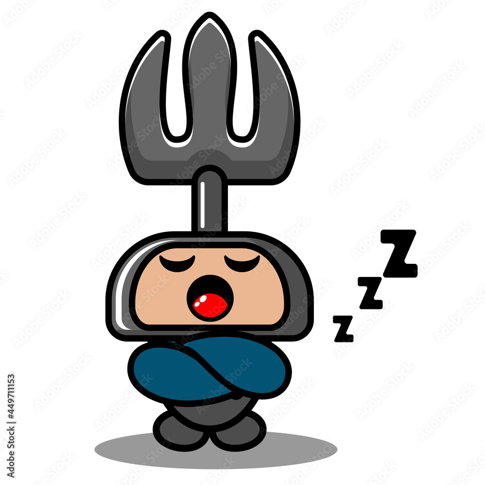 cartoon character doodle character cute farmer's fork mascot costume sleeping cartoon character doodle character cute farmer's fork mascot costume sleeping