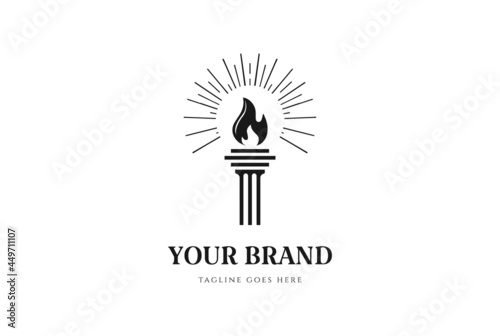 Pillar Column Burn Torch Fire Flame Light Logo Design Vector
