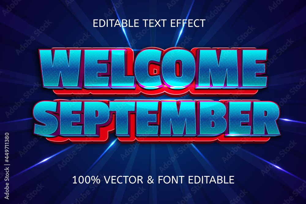welcome september style comic editable text effect - obrazy, fototapety, plakaty 