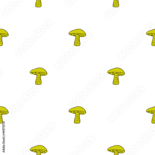 Decorative autumn seamless pattern with pale green little Leccinum scabrum mushroom print.