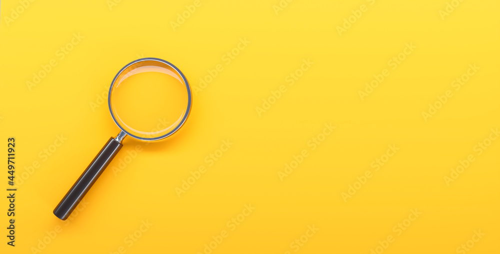 Magnifying Glass on yellow Background - 3D illustration Magnifying Glass on yellow Background - 3D illustration