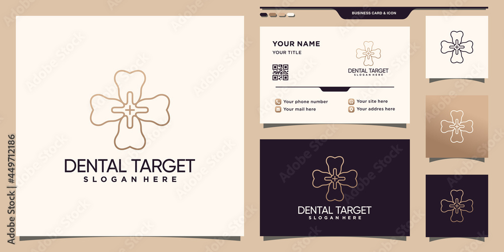 Dental target logo template with unique linear style and business card design Premium Vector Dental target logo template with unique linear style and business card design Premium Vector