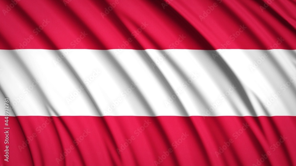 Austria flag. Waving national flag. State symbols. Realistic 3D render. Austria flag. Waving national flag. State symbols. Realistic 3D render.