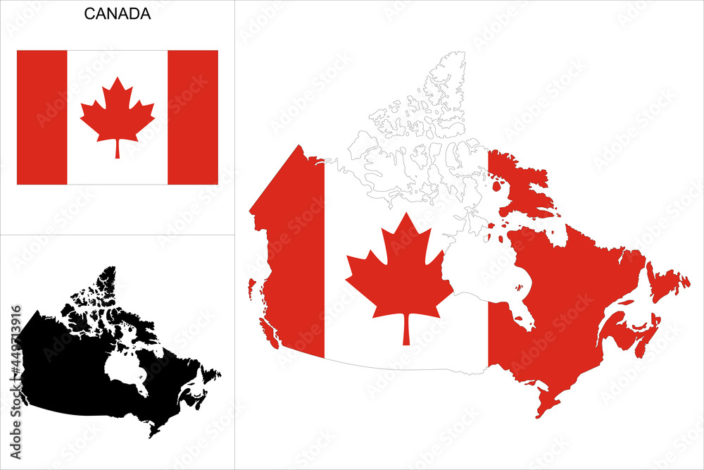 Carte du Canada avec fond drapeau canadien - Carte sous forme de motif noir  et drapeau canadien disponibles séparément Stock Vector