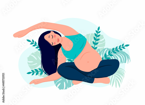 yoga pregnant women concept. Relax, meditation for the expectant mother. vector illustration