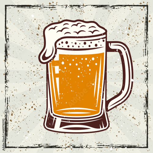 Beer mug vintage vector colored banner with grunge textures scratches 