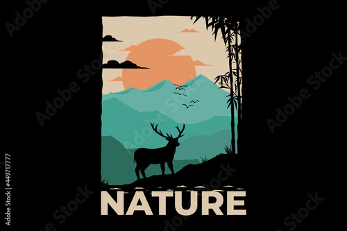 T-shirt nature deer mountain bomboo photo