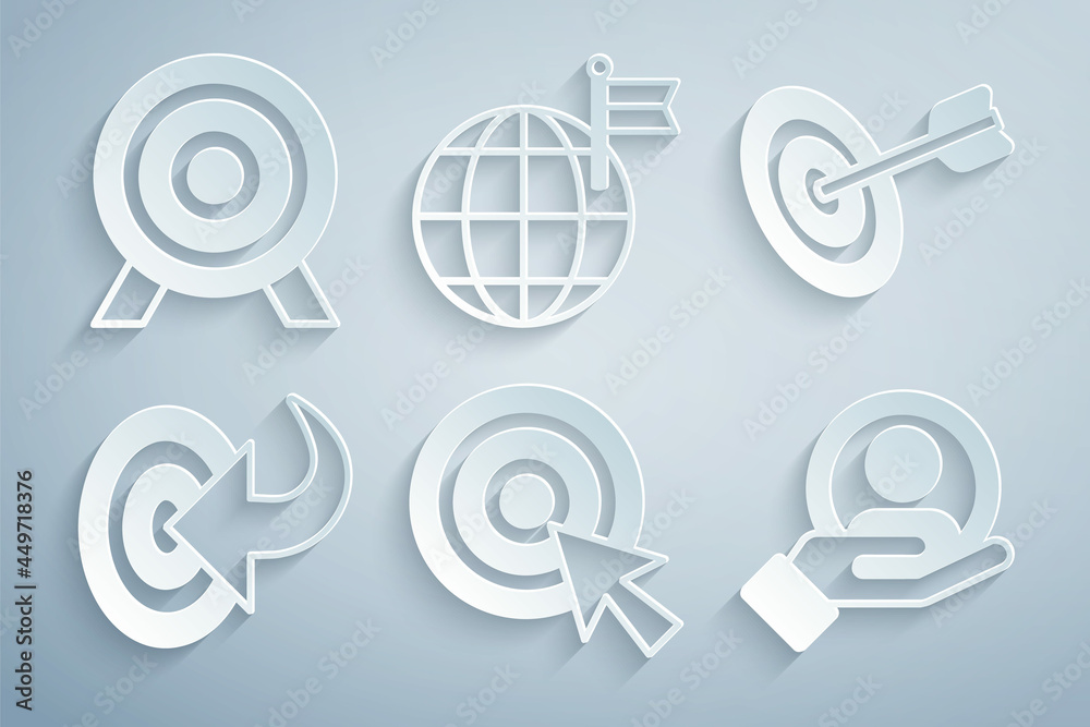Set Target with arrow, Hand for search people, Planet flag and icon. Vector Set Target with arrow, Hand for search people, Planet flag and icon. Vector