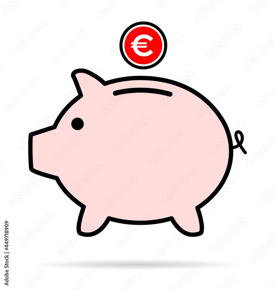 Piggy bank flat icon, sign vector with euro web symbol. Money income, economic graphic button Piggy bank flat icon, sign vector with euro web symbol. Money income, economic graphic button