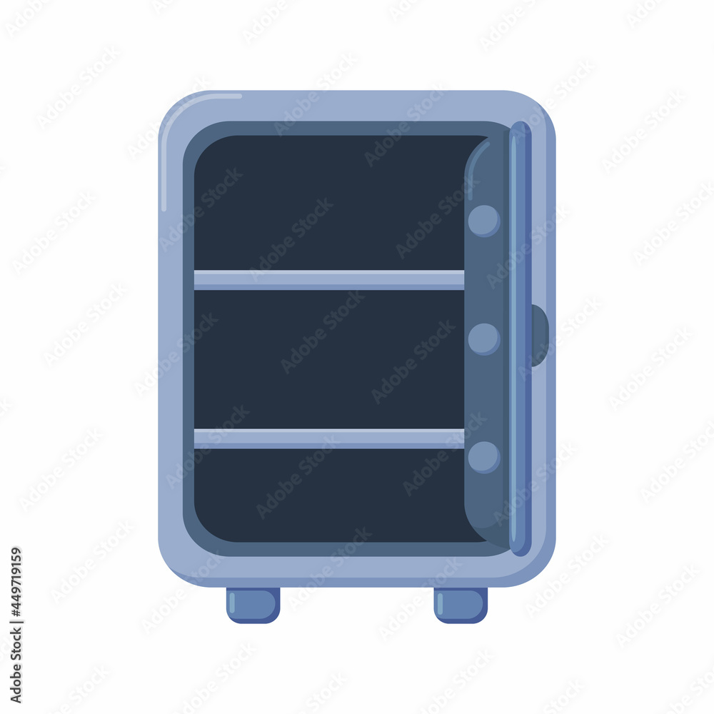 Empty bank safe for money keeping with open metallic door vector illustration. Isolated on white background. Business icon concept. Metal box. Empty bank safe for money keeping with open metallic door vector illustration. Isolated on white background. Business icon concept. Metal box.