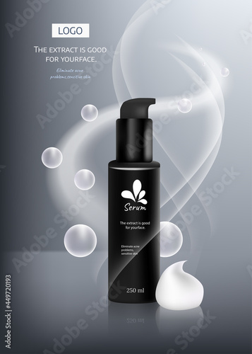 Design cosmetics product advertising on black background. Vector illustration