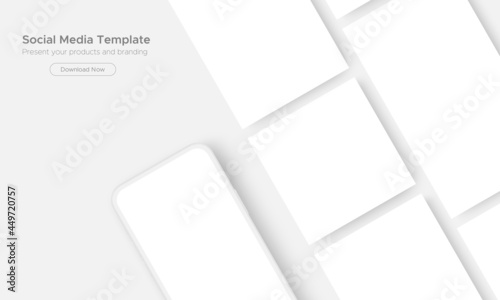 Clay Phone Mockup with Blank Social Media Posts Template. Vector Illustration