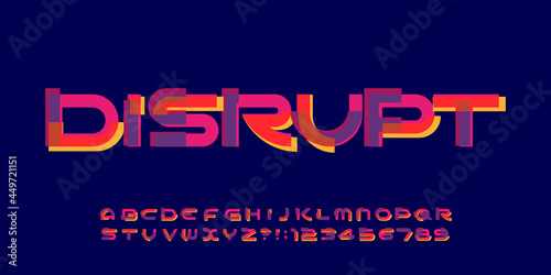 Disrupt alphabet font. Colorful letters and numbers. Stock vector typeface for your typography design.