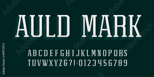 Auld Mark alphabet font. Vintage letters, numbers and symbols. Stock vector typescript for your typography design.