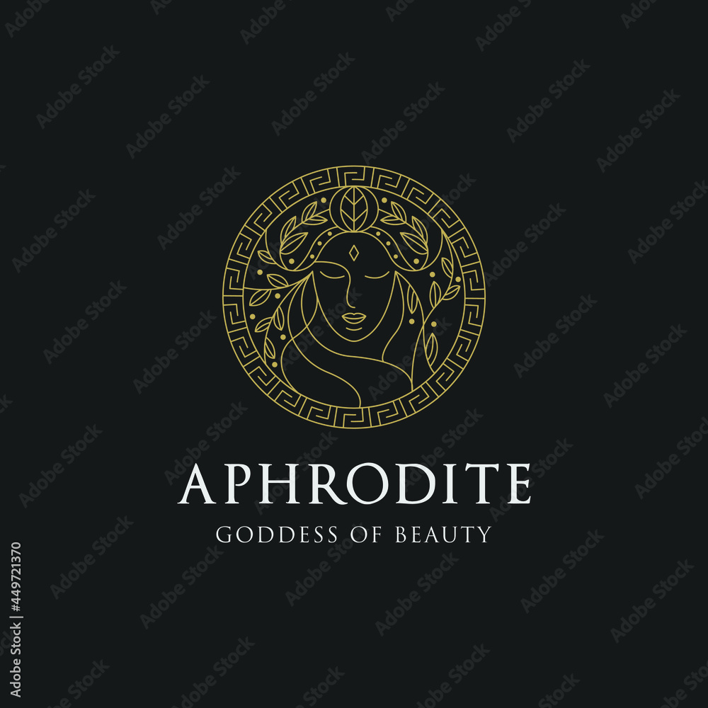 Monoline aphrodite greek women goddess of beauty with decorative circle illustration Premium Vector Monoline aphrodite greek women goddess of beauty with decorative circle illustration Premium Vector