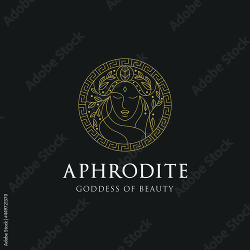 Monoline aphrodite greek women goddess of beauty with decorative circle illustration Premium Vector   photo