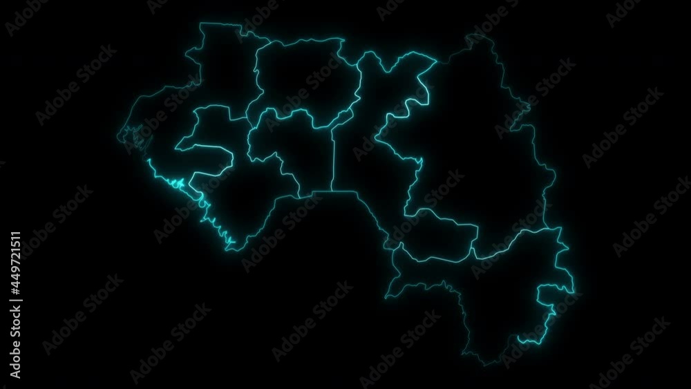 Animated Outline Map of Guinea with Regions Animated Outline Map of Guinea with Regions