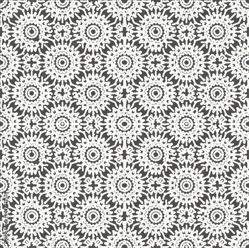 Folk ornament seamless pattern. Tribal design background. Bohemian style. Ethnic embroidery. Surface design for fabric, wrapping paper, wallpaper. Vector.
