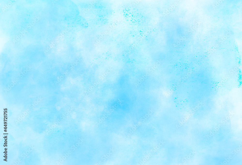 Watercolor illustration art abstract blue color texture background, clouds and sky pattern.