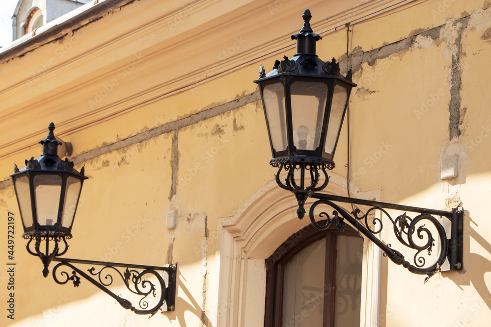 Old street light lantern on bilding