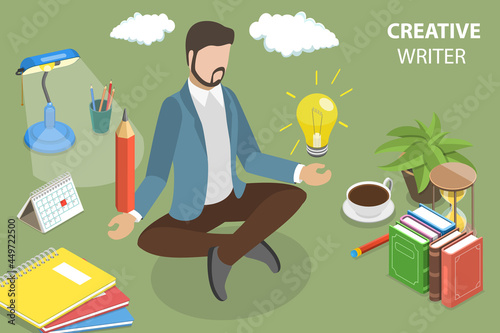 3D Isometric Flat Vector Conceptual Illustration of Creative Writer , Blog Articles Creation