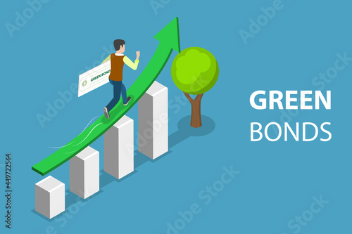 3D Isometric Flat Vector Conceptual Illustration of Investing into Green Bonds, Financial Investment