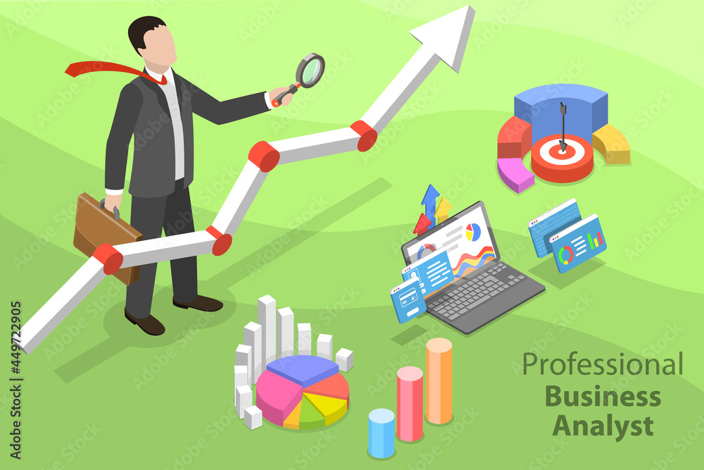 3D Isometric Flat Vector Conceptual Illustration of Professional Business Analyst, Auditing and Financial Analysis