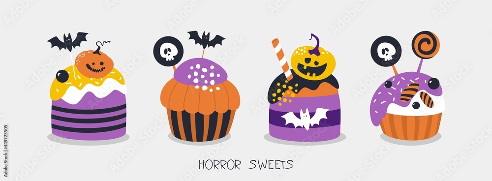Horror sweets. For the design of invitations, posters for Halloween. Vector illustration.