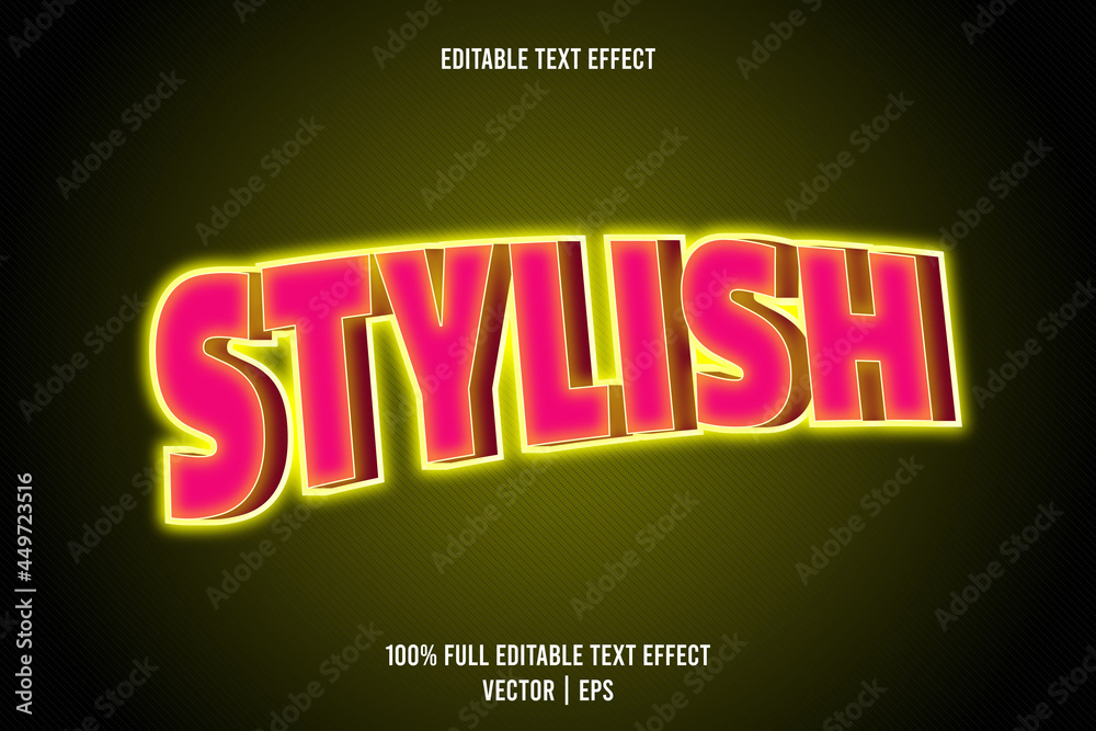 Stylish editable text effect 3 dimension emboss neon style