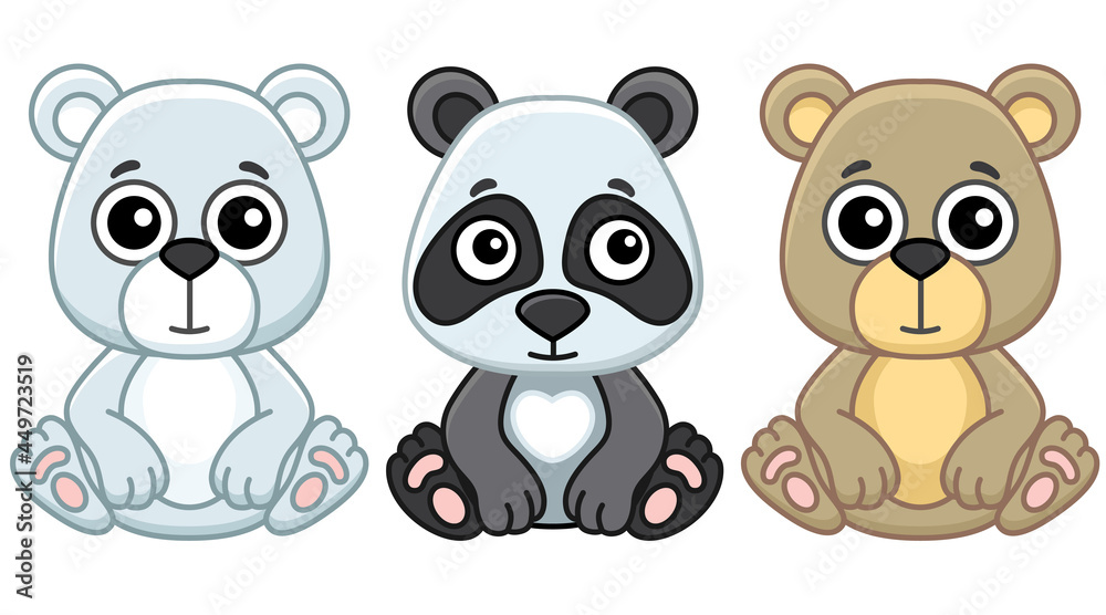 Zoo animals. Funny little panda, polar bear ang grizzly bear in a cartoon style Zoo animals. Funny little panda, polar bear ang grizzly bear in a cartoon style