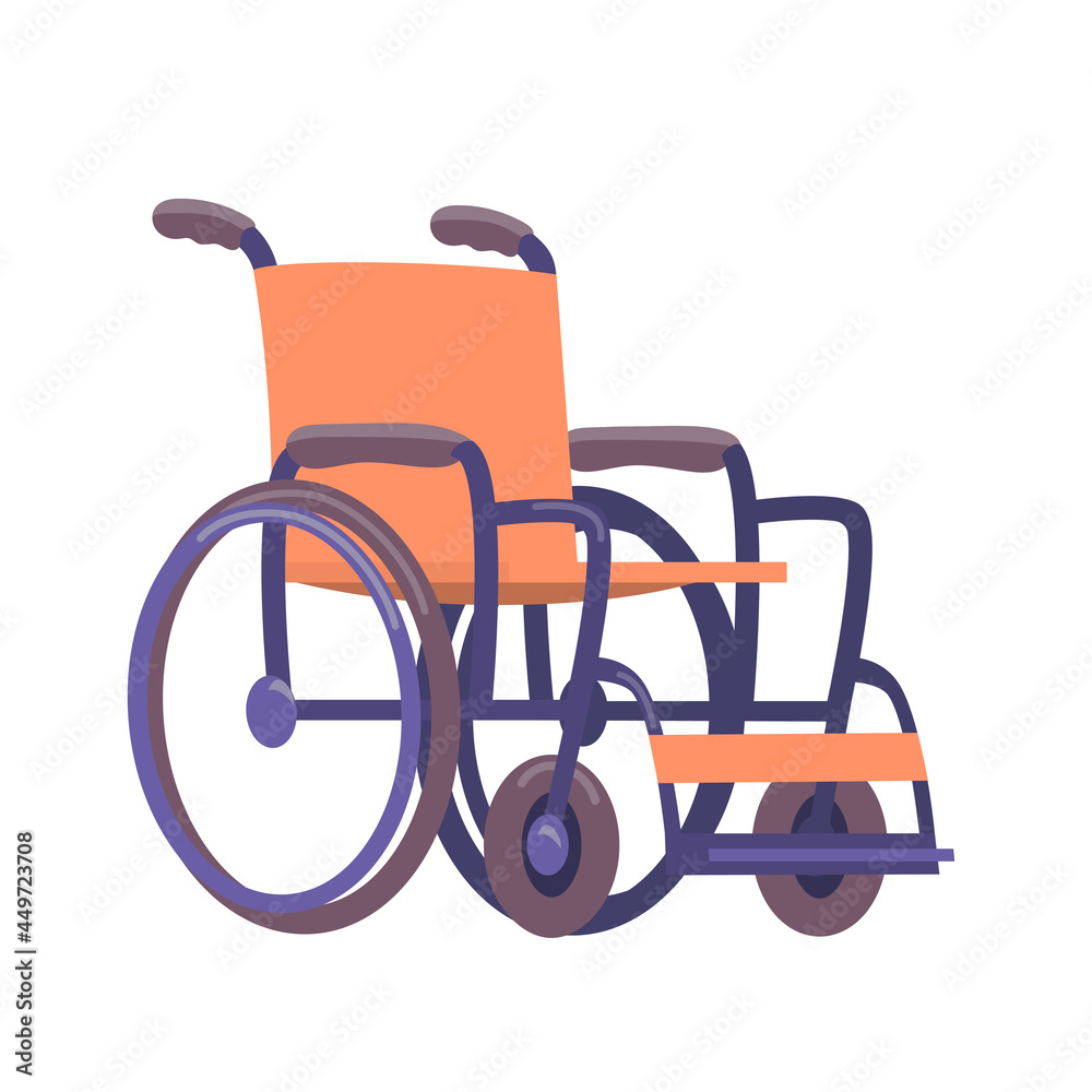 Wheelchair on a white background. Caring for people with disabilities. Vector isolated cartoon illustration Wheelchair on a white background. Caring for people with disabilities. Vector isolated cartoon illustration