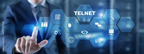 Telnet Virtual terminal client. Internet and Network concept. Teletype Network Protocol