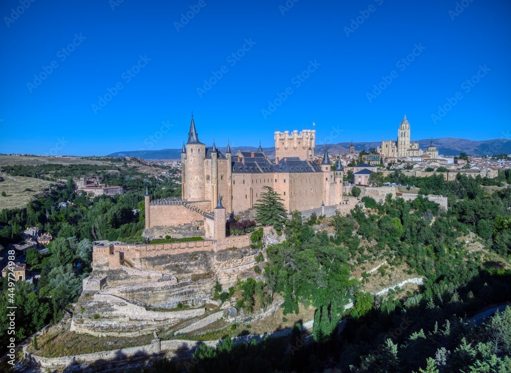 Aerial view of the Alcazar of Segovia in Spain.