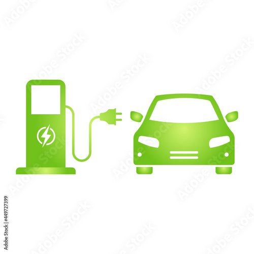Eco electrocar icon Zero emission vehicle Battery charging station sign