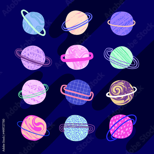 Vector planet illustration. Space hand drawn set