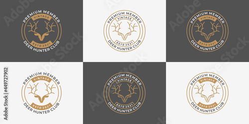 bundle badge deer hunter logo design retro style