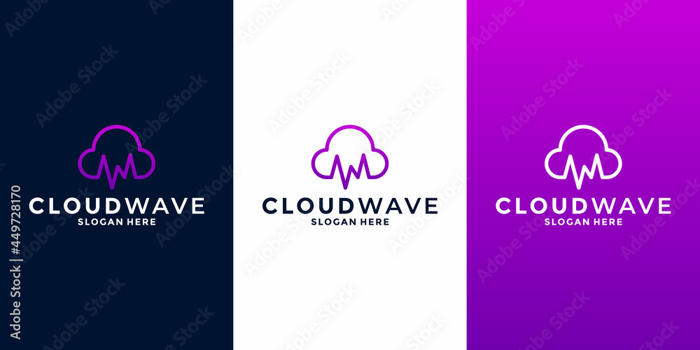 cloud and wave combination logo design vector