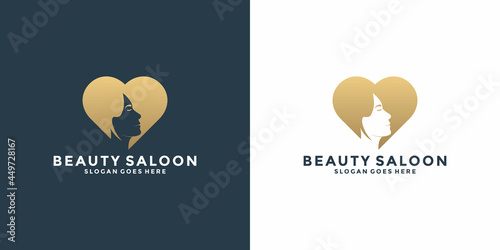 beauty woman with love combination logo design for your saloon, spa, cosmetic