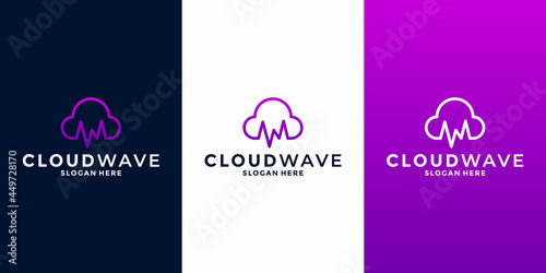 cloud and wave combination logo design vector