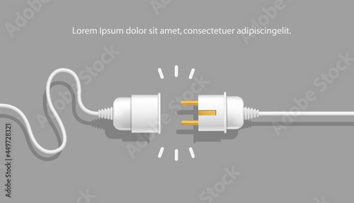 Realistic vector electric Plug and Socket unplugged disconnect design. Electrical disconnect concept, lost connect Isolated illustration
