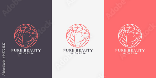 beauty woman with leaf logo design template for your cosmetic brand, saloon, spa