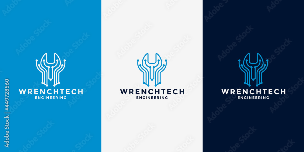 Naklejka premium creative wrench tech logo design template for your mechanical and equipment shop