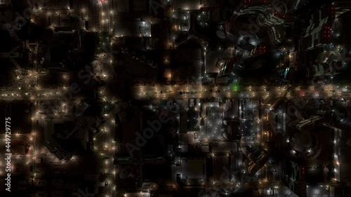 Aerial night view of empty streets of Las Vegas strip the center of the gambling and entertainment industry the largest and most notable casinos and buildings are located here 4k high res animation