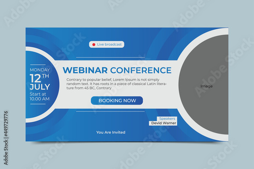 Live webinar conference banner template. Business webinar invitation design. Modern technology